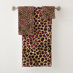 Burgundy and Gold Leopard Series Design 2 Bath Towel Set