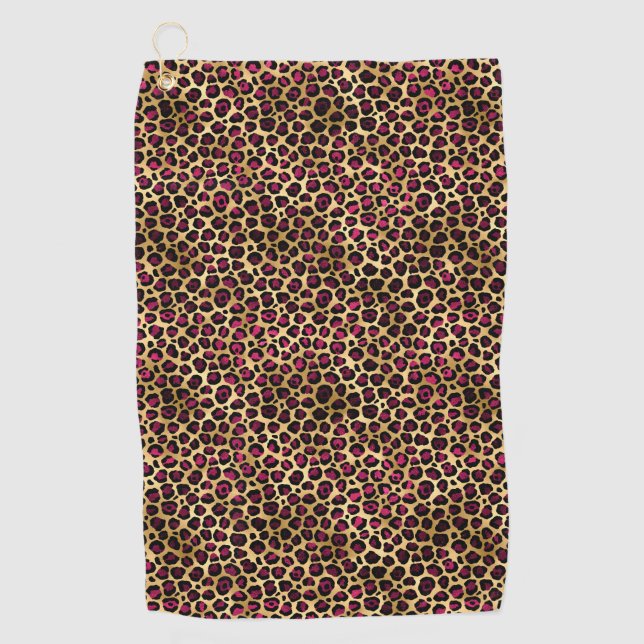 Burgundy and Gold Leopard Series Design 2 Golf Towel (Front)