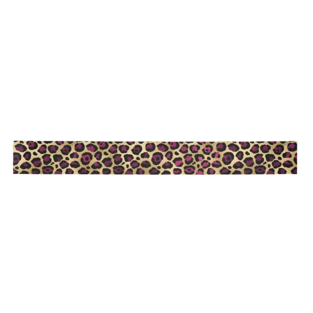 Burgundy and Gold Leopard Series Design 2 Satin Ribbon (Front)
