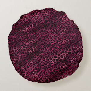 Burgundy and Gold Leopard Series Design 9 Round Cushion