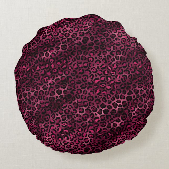 Burgundy and Gold Leopard Series Design 9 Round Cushion (Back)