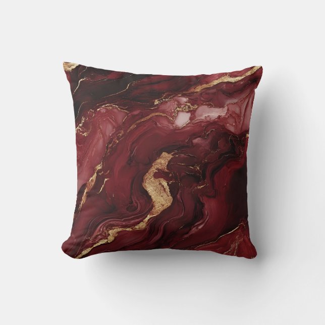 Burgundy and Gold Marble Decorative Pillow (Front)