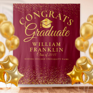 Burgundy And Gold Modern Graduation Photo Backdrop Tapestry