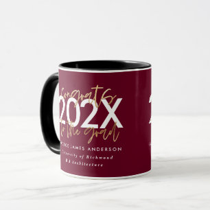 burgundy and gold modern script stylish grad mug