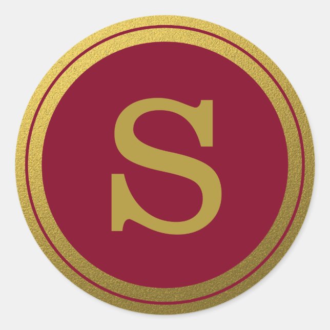 Burgundy And Gold Monogram Initial Envelope Seal (Front)