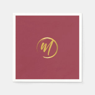 Burgundy and Gold Monogram Napkin