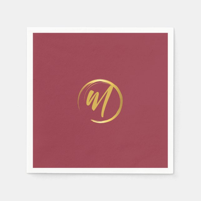 Burgundy and Gold Monogram Napkin (Front)