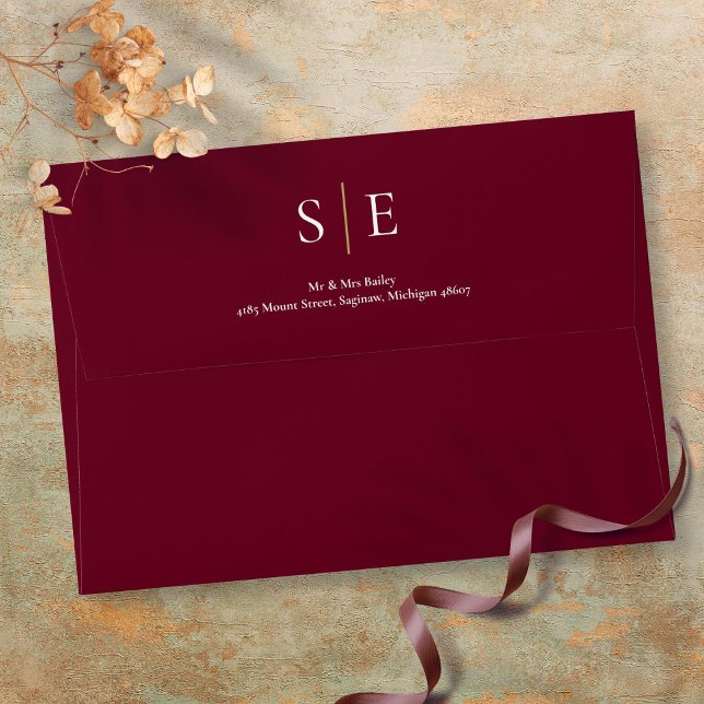 Burgundy And Gold Monogram Return Address Envelope (Burgundy And Gold Monogram Return Address Envelope)