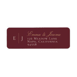 Burgundy and Gold Monogram Vineyard Wedding  Return Address Label