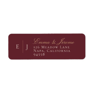 Burgundy and Gold Monogram Vineyard Wedding Return Address Label