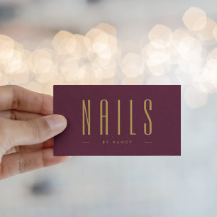Burgundy And Gold Nail Artist Simple Business Card