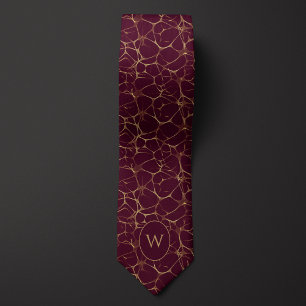 Burgundy and Gold Neural Network Pattern Tie