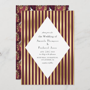 Burgundy and Gold Paris Themed Wedding Invitation