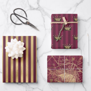 Burgundy and Gold Paris Wrapping Paper Sheet