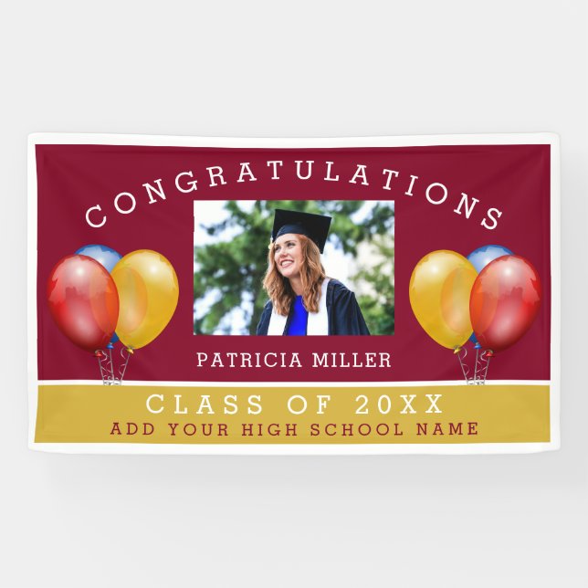 Burgundy And Gold Photo Graduation Congratulations Banner (Horizontal)