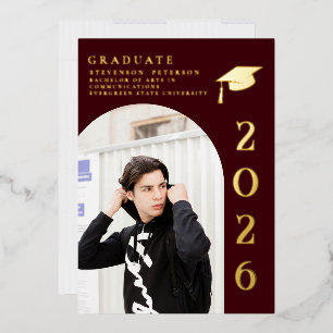 Burgundy and Gold Photo Graduation Invitation