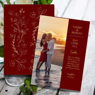 Burgundy And Gold Photo Wedding Invitation