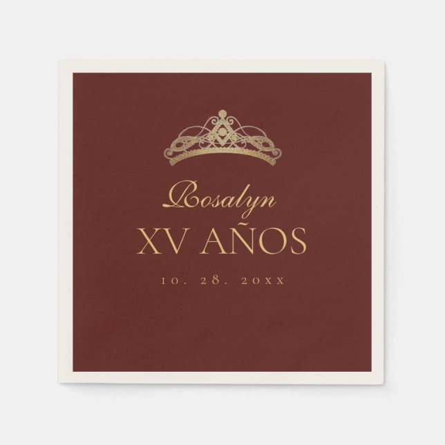 Burgundy and Gold  Quinceanera Napkin (Front)