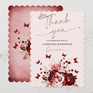 Burgundy and Gold Quinceanera Thank you Invitation