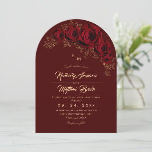 Burgundy and Gold Rose Floral Boho Wedding Invitat Invitation