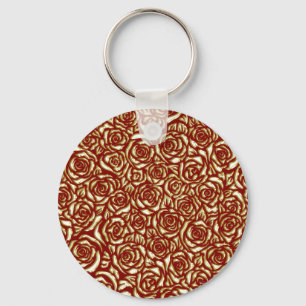 Burgundy And Gold Rose Luxury Floral Pattern Key Ring