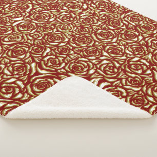 Burgundy And Gold Rose Luxury Floral Pattern Sherpa Blanket