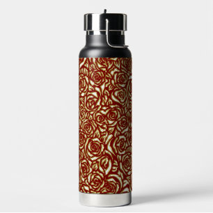 Burgundy And Gold Rose Luxury Floral Pattern Water Bottle