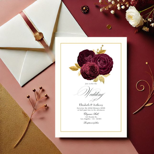 Burgundy and Gold Rose Wedding Invitation (Burgundy and Gold Rose Wedding Invitation)