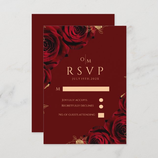 Burgundy and gold Rose Wedding Response Card (Front/Back)