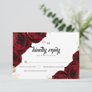 Burgundy and gold Rose Wedding Response Card