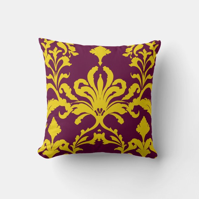 Burgundy and Gold Royal Damask Cushion (Front)