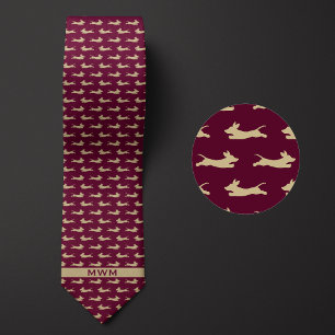 Burgundy and Gold Running Dachshund Tie