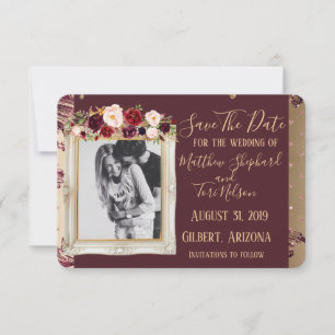 Burgundy and Gold Save The Date (Gold Confetti)