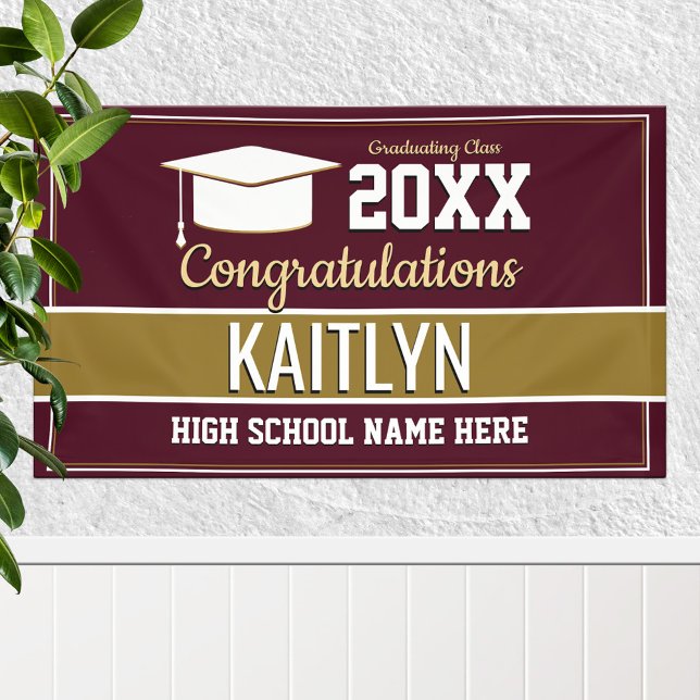 Burgundy and Gold School Colours Graduation Banner (Creator Uploaded)