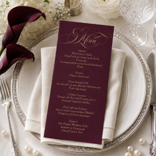 Burgundy and Gold Script Wedding Menu