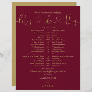 Burgundy And Gold Script Wedding Schedule Timeline