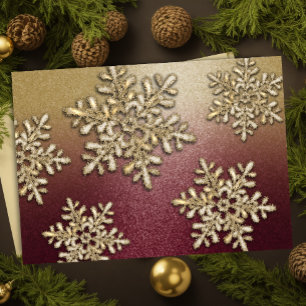 Burgundy and Gold Snowflake Shimmer Holiday Card