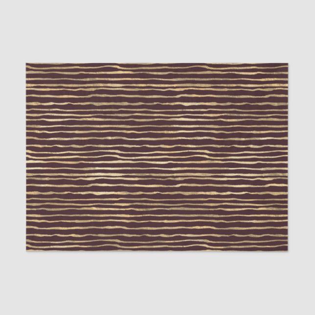 Burgundy and Gold Striped Doodles, Elegant Craft Tissue Paper (Front)