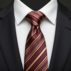 Burgundy and Gold Striped Tie