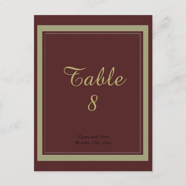 Burgundy and Gold Table Number Card (Front)