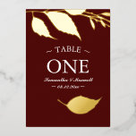 Burgundy and Gold Table Number Wedding Decor<br><div class="desc">Elevate your reception with these burgundy and gold wedding decor accents featuring elegant foil botanical leaves and classic serif typography. These elegant table numbers combine a simple and modern design with a rich burgundy background—perfect for fall weddings or formal events. Personalise each custom table number using the easy template to...</div>