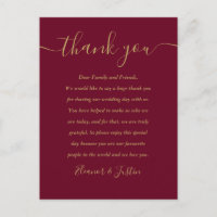 Burgundy and Gold Thank You Wedding Place Card