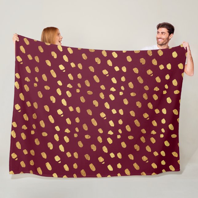 Burgundy and Gold Throw Fleece Blanket (In Situ)