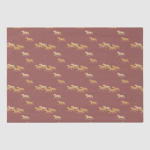 Burgundy and Gold Trotting Horses Pattern Tissue Paper