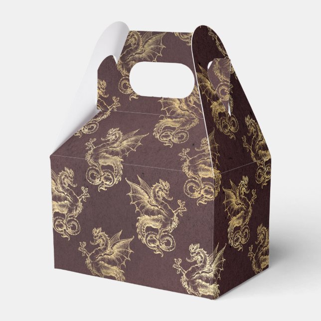 Burgundy and Gold Vintage Dragon Favour Box (Front Side)