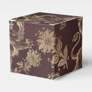 Burgundy and Gold Vintage Lion Pattern Favour Box