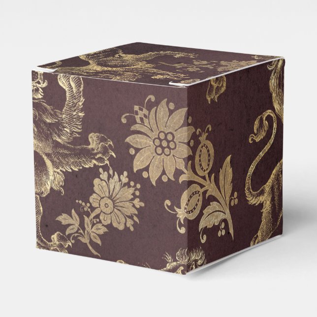 Burgundy and Gold Vintage Lion Pattern Favour Box (Front Side)