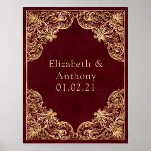 Burgundy and Gold Vintage Monogram Poster