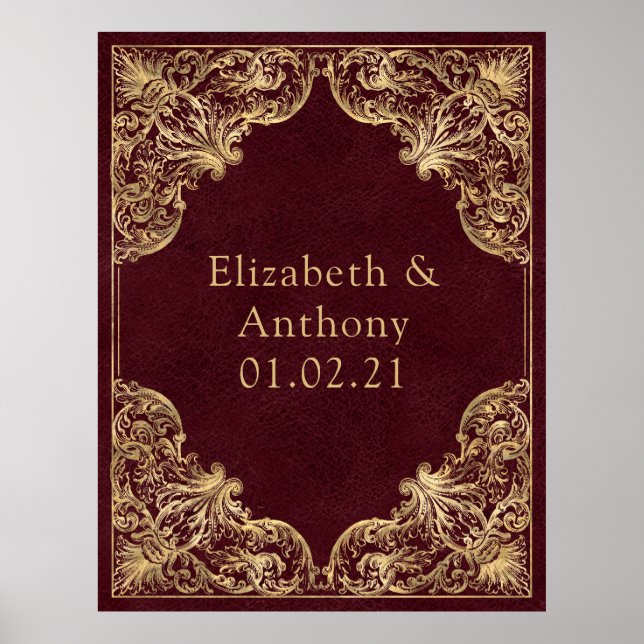 Burgundy and Gold Vintage Monogram Poster (Front)