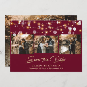 Burgundy and Gold Wedding 4 Photo Save The Date
